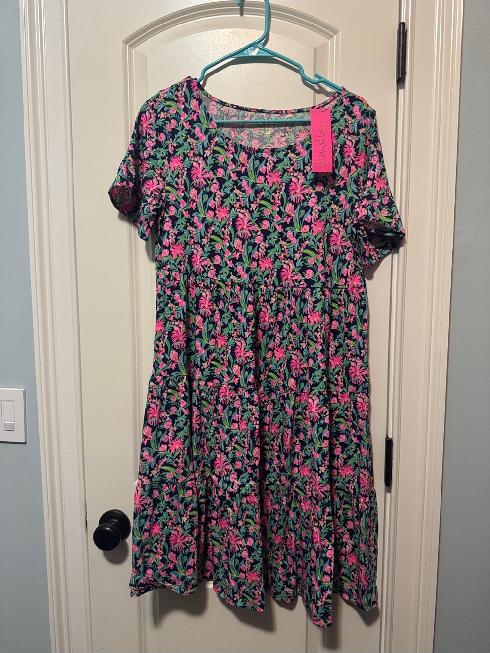 Lilly Pulitzer Navy Floral Tunic with Pink and Green Print